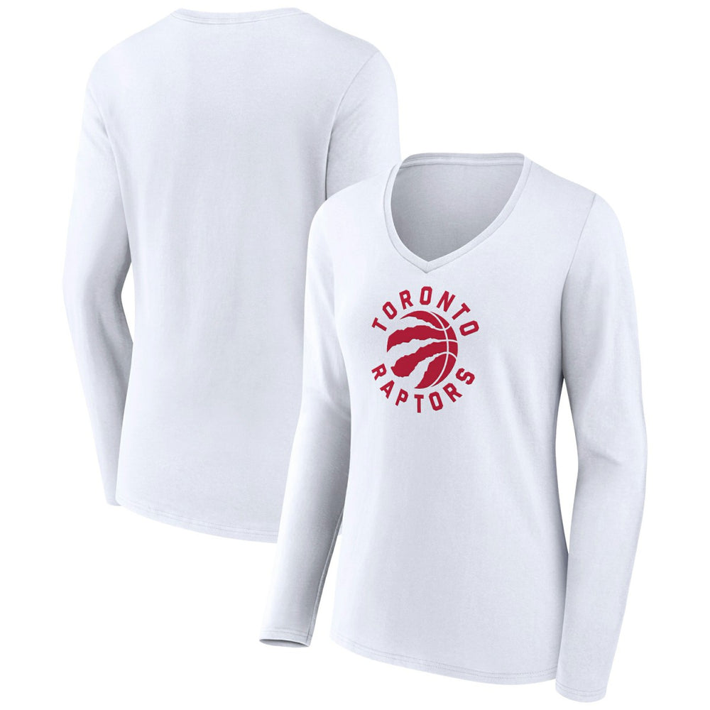 White Toronto Raptors Women's Alternate Logo V-Neck Long Sleeve T-Shirt | NBA