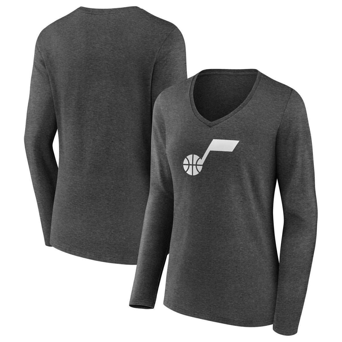 Charcoal Utah Jazz Women's Alternate Logo V-Neck Long Sleeve T-Shirt | NBA