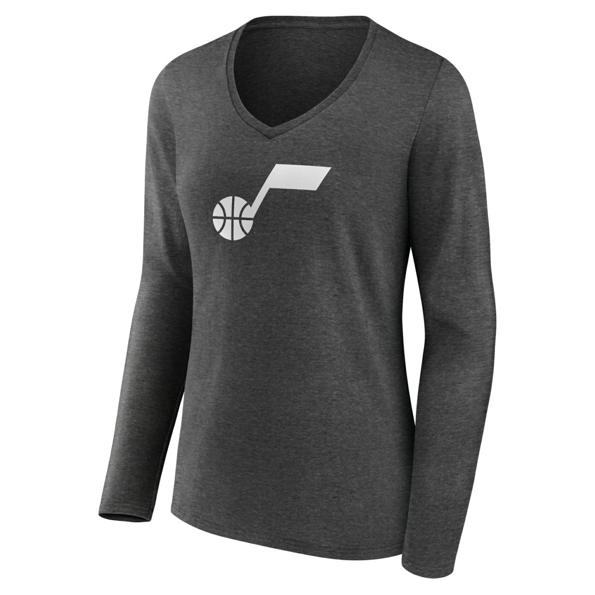 Charcoal Utah Jazz Women's Alternate Logo V-Neck Long Sleeve T-Shirt | NBA