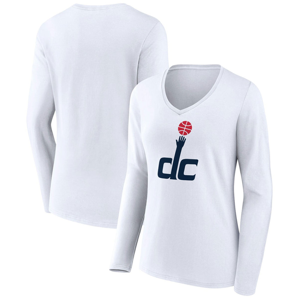 White Washington Wizards Women's Alternate Logo V-Neck Long Sleeve T-Shirt | NBA