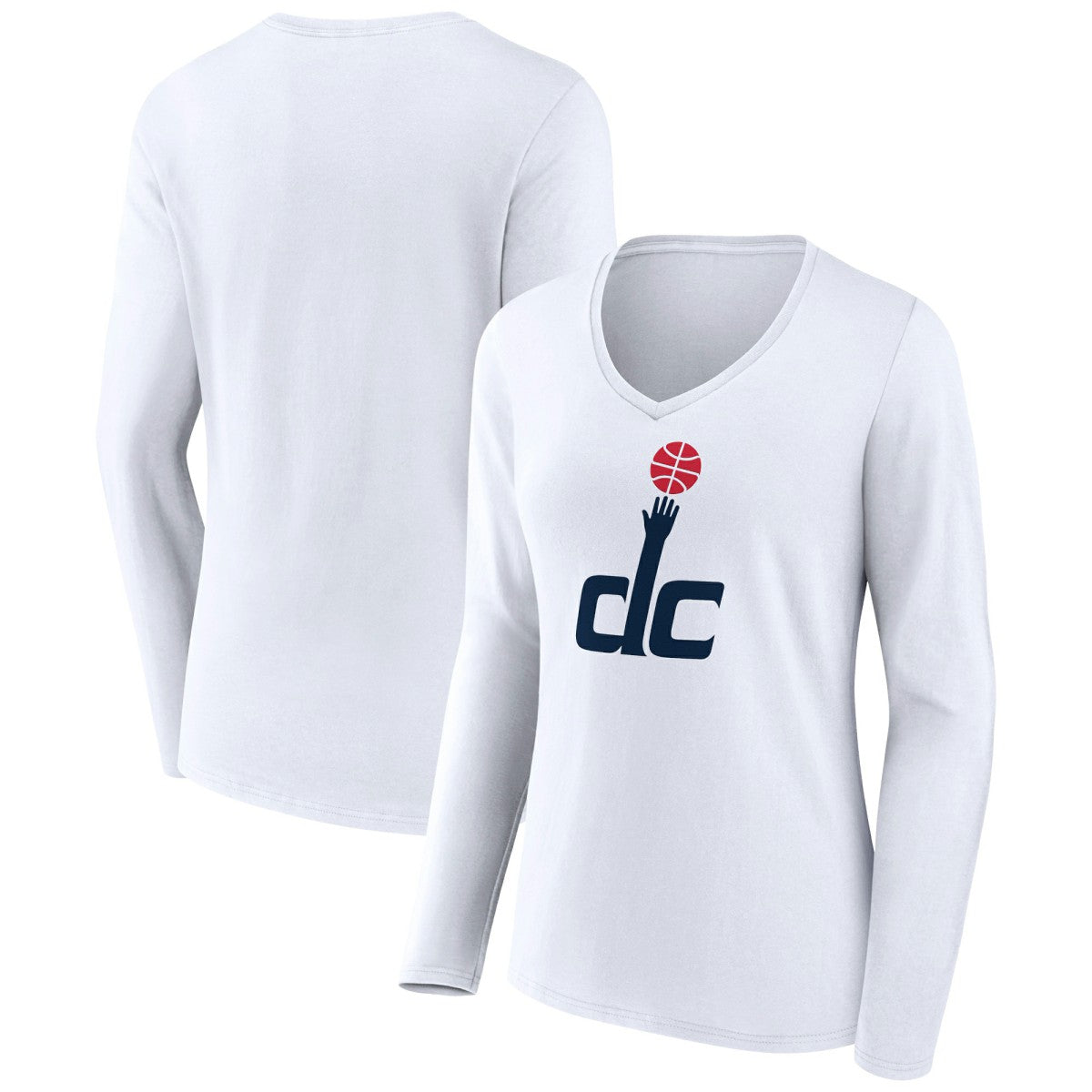 White Washington Wizards Women's Alternate Logo V-Neck Long Sleeve T-Shirt | NBA