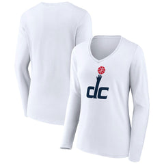 White Washington Wizards Women's Alternate Logo V-Neck Long Sleeve T-Shirt | NBA