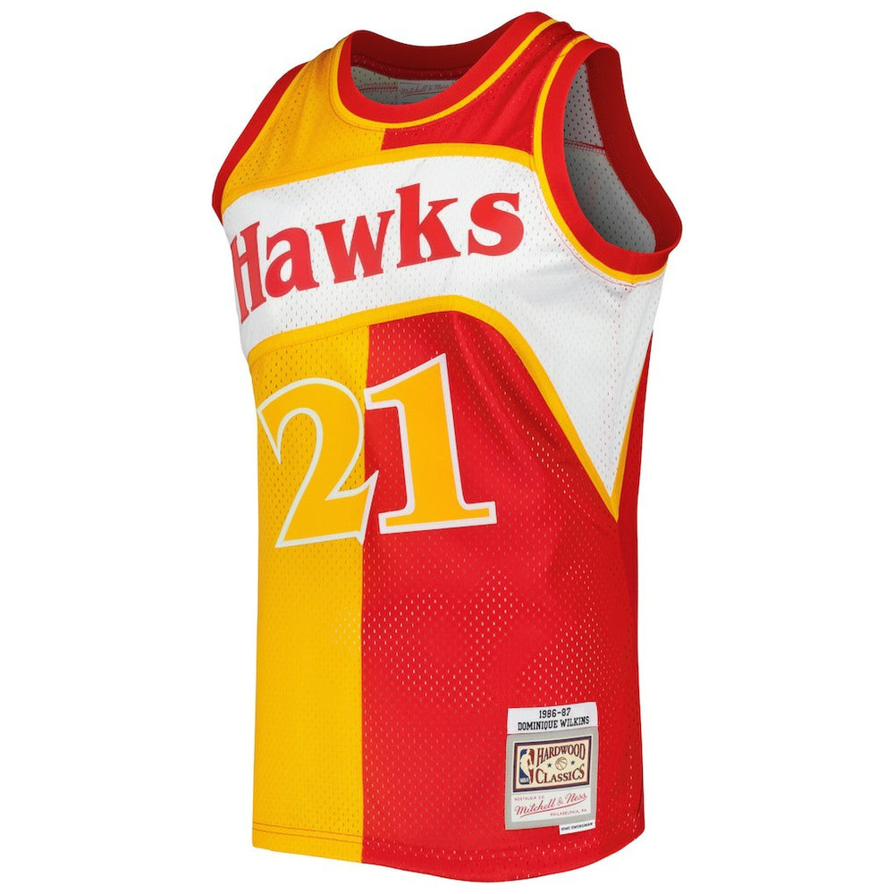Yellow/Red Dominique Wilkins Atlanta Hawks Hardwood Classics 1986/87 Split Swingman Jersey | NBA