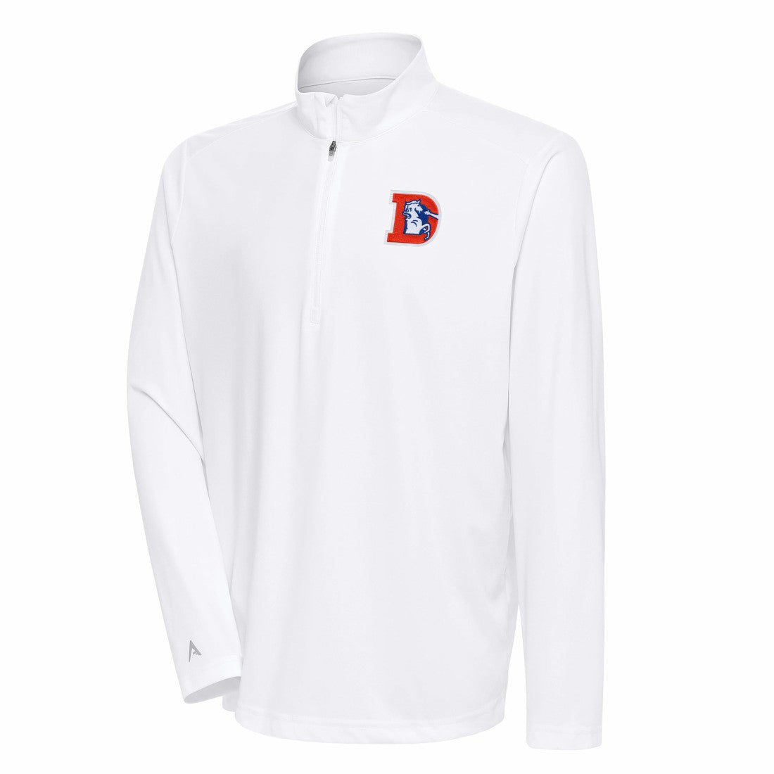 Denver Broncos Antigua Team Logo Throwback Tribute Quarter-Zip Pullover Top | NFL Online