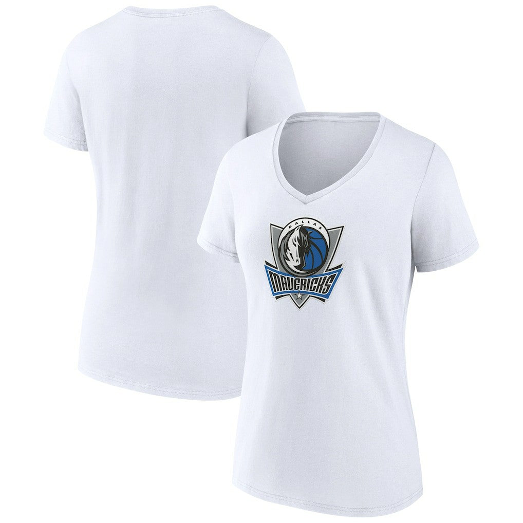 White Dallas Mavericks Women's Alternate Logo V-Neck T-Shirt sale | NBA