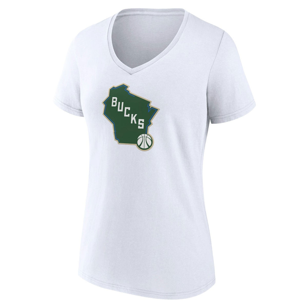 White Milwaukee Bucks Women's Alternate Logo V-Neck T-Shirt | NBA