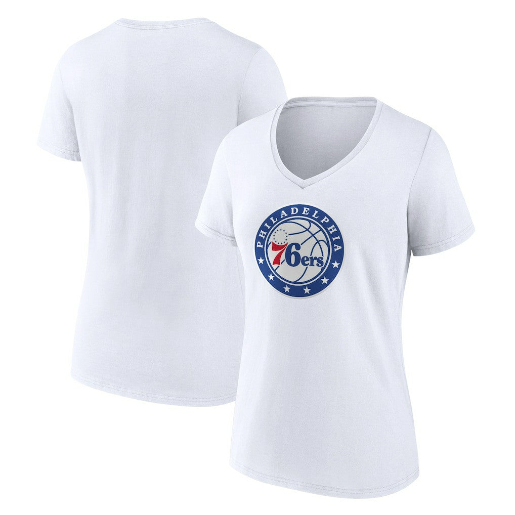 White Philadelphia 76ers Women's Alternate Logo V-Neck T-Shirt | NBA
