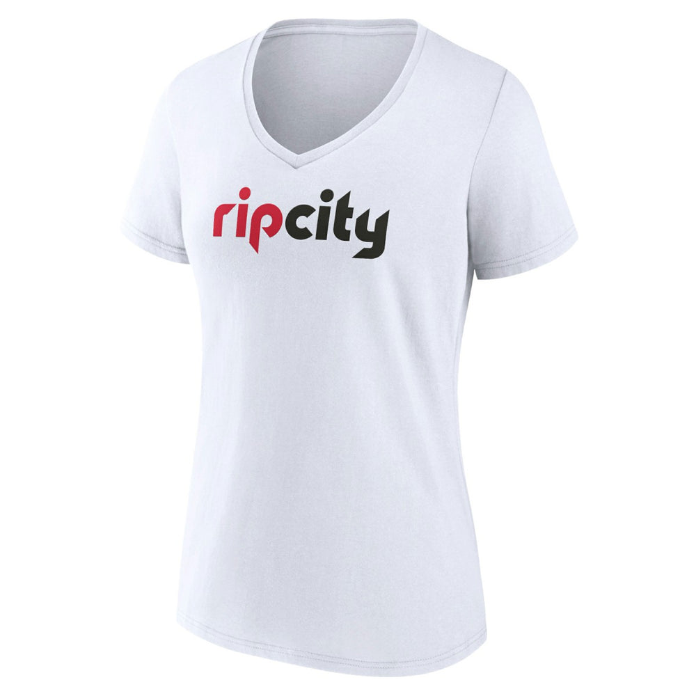 White Portland Trail Blazers Women's Alternate Logo V-Neck T-Shirt | NBA