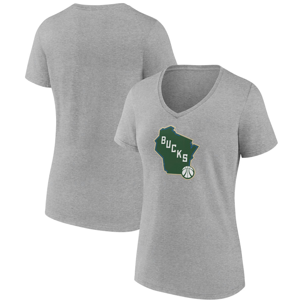 Heather Gray Milwaukee Bucks Women's Alternate Logo V-Neck T-Shirt | NBA