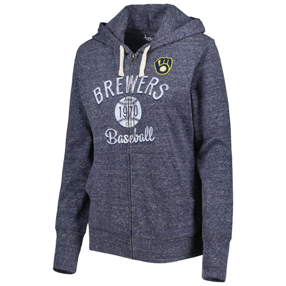 Milwaukee Brewers Touch Women's Training Camp Tri-Blend Lightweight Full-Zip Hoodie - MLB Hoodies