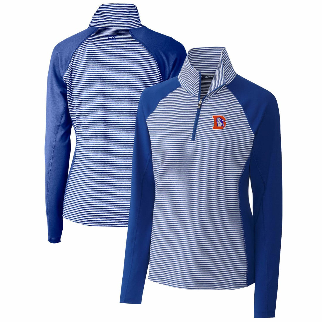Denver Broncos Cutter & Buck Women's Throwback Logo Forge Tonal Stripe Stretch Half-Zip Pullover Top | NFL Sale