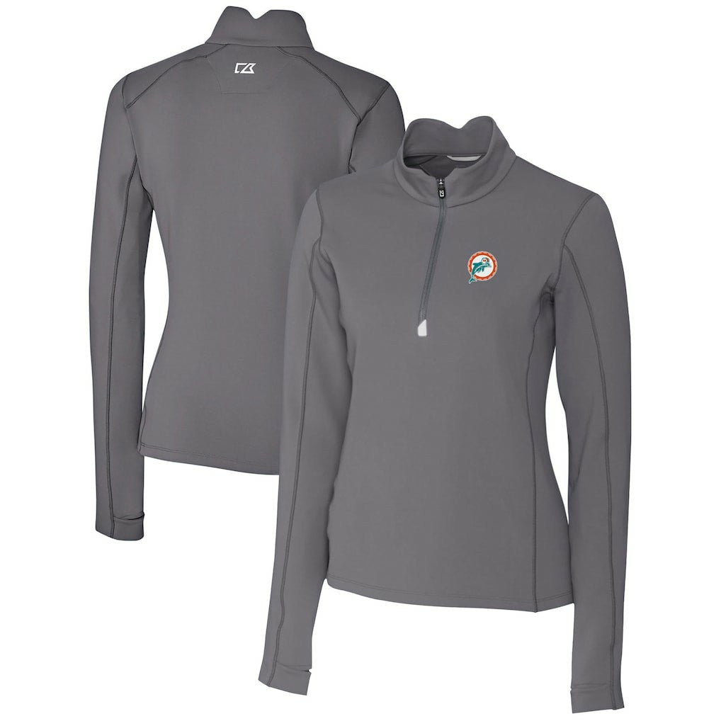 Miami Dolphins Cutter & Buck Women's Throwback Logo Traverse Stretch Quarter-Zip Pullover Top | NFL Hot