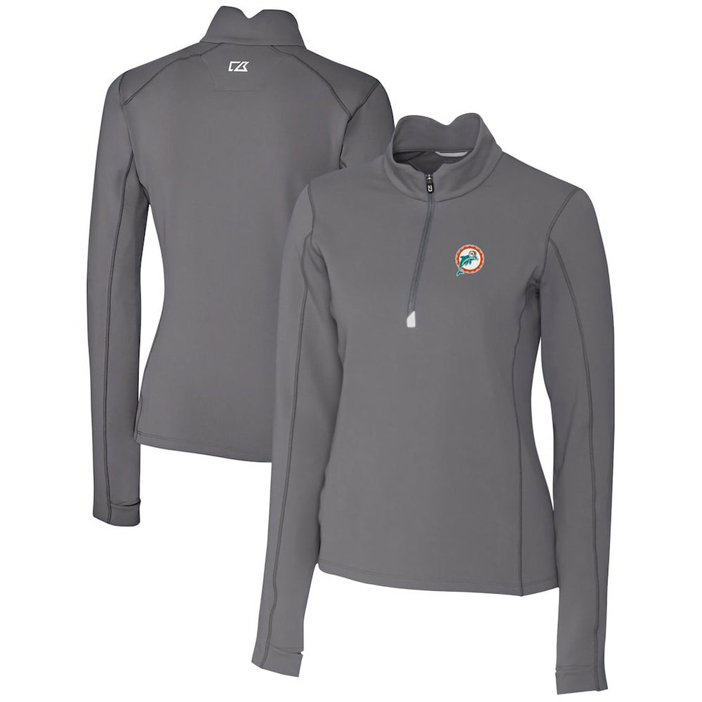 Miami Dolphins Cutter & Buck Women's Throwback Logo Traverse Stretch Quarter-Zip Pullover Top | NFL Hot