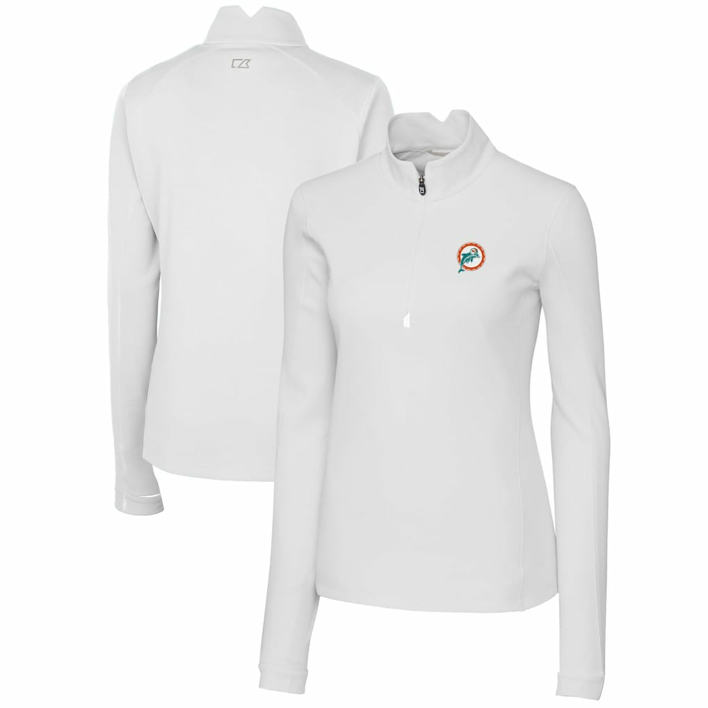Miami Dolphins Cutter & Buck Women's Throwback Logo Traverse Stretch Quarter-Zip Pullover Top | NFL Sale