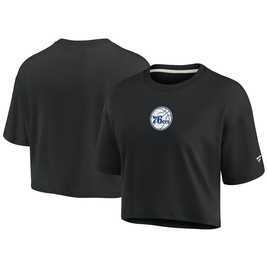 Black Philadelphia 76ers Women's Elements Super Soft Boxy Cropped T-Shirt | NBA