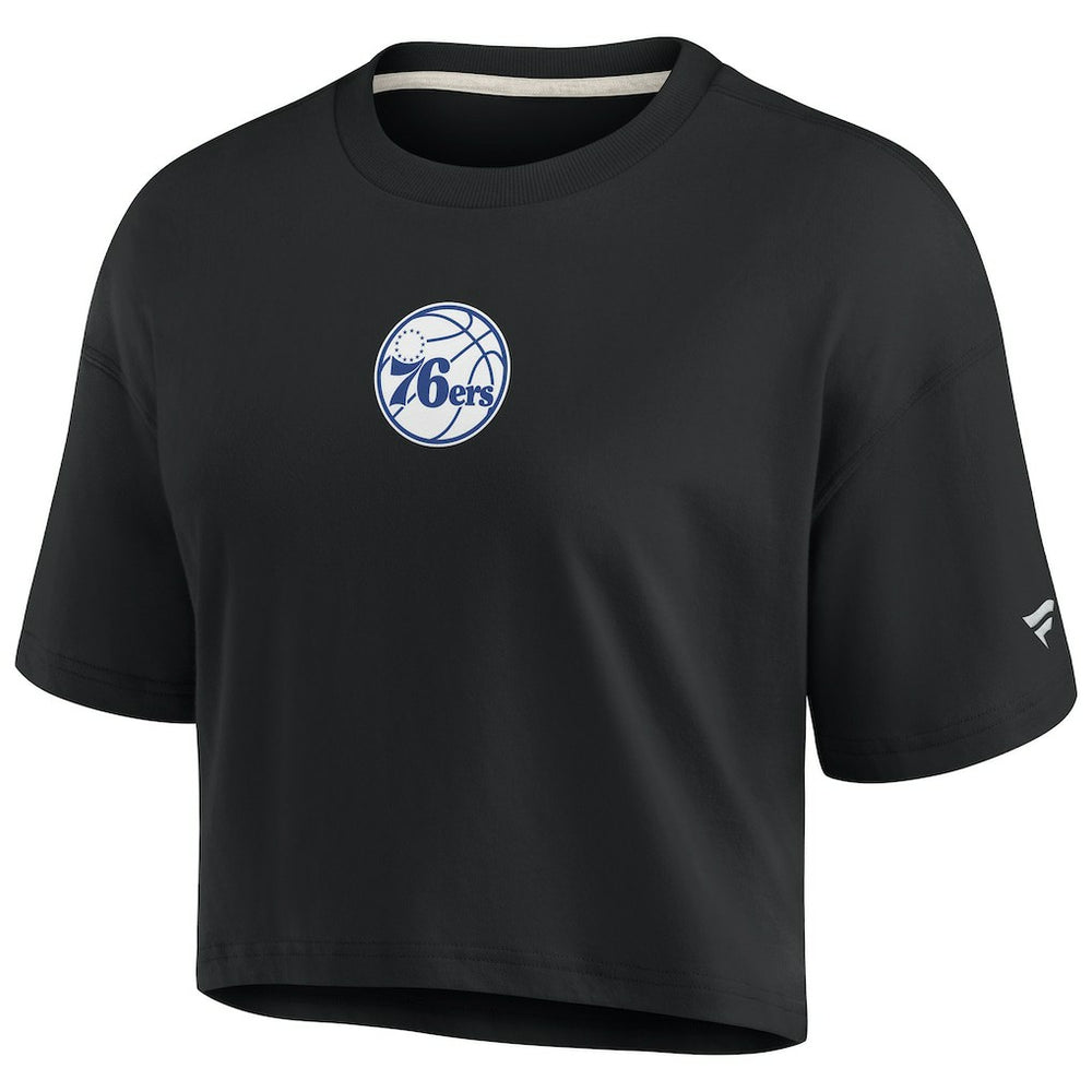Black Philadelphia 76ers Women's Elements Super Soft Boxy Cropped T-Shirt | NBA