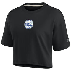 Black Philadelphia 76ers Women's Elements Super Soft Boxy Cropped T-Shirt | NBA
