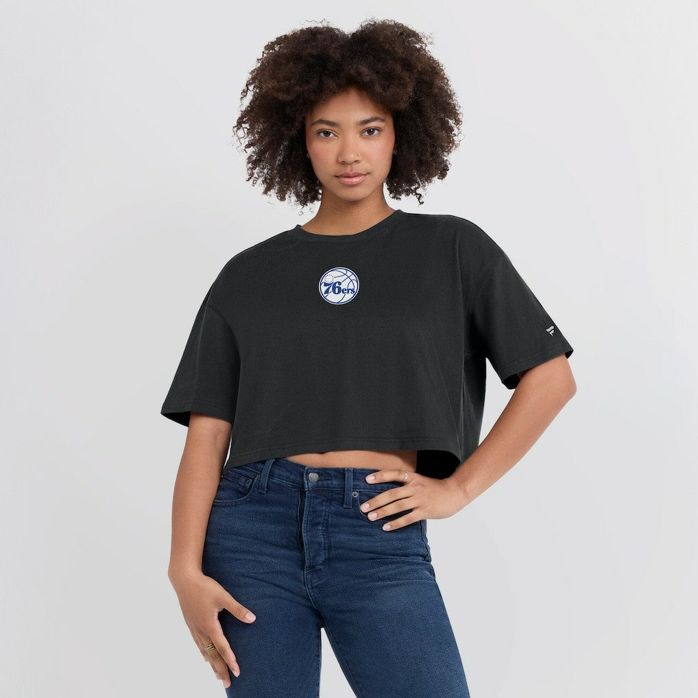 Black Philadelphia 76ers Women's Elements Super Soft Boxy Cropped T-Shirt | NBA