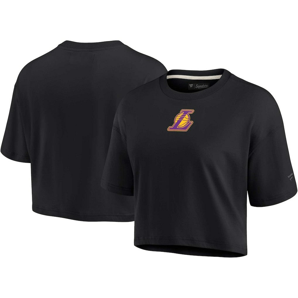 Black Los Angeles Lakers Women's Elements Super Soft Boxy Cropped T-Shirt | NBA