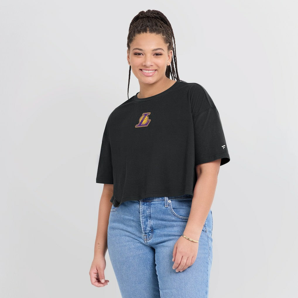 Black Los Angeles Lakers Women's Elements Super Soft Boxy Cropped T-Shirt | NBA