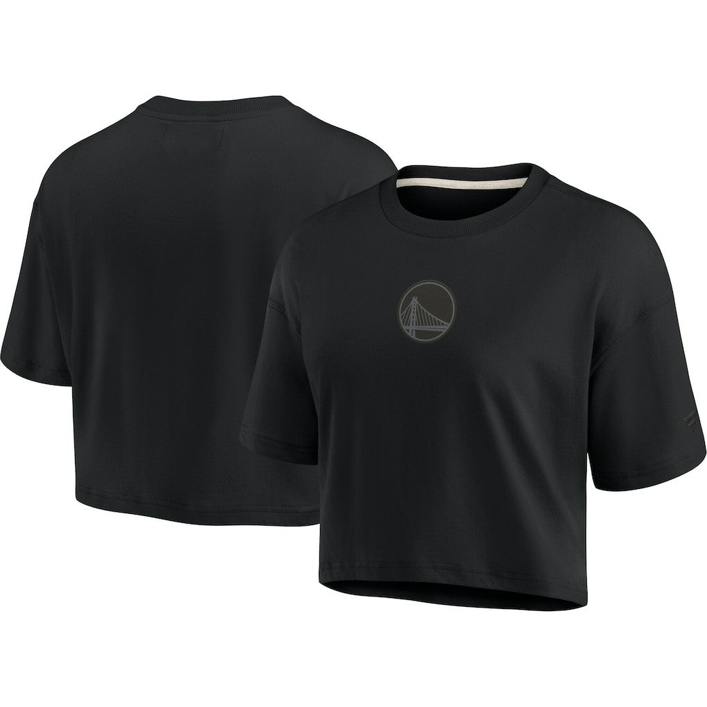 Black Golden State Warriors Women's Elements Super Soft Boxy Cropped T-Shirt sale | NBA