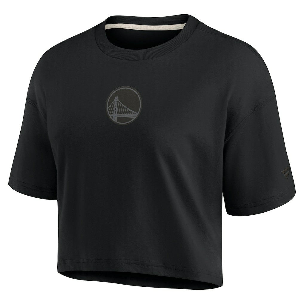 Black Golden State Warriors Women's Elements Super Soft Boxy Cropped T-Shirt sale | NBA