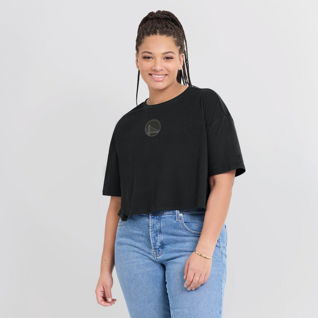Black Golden State Warriors Women's Elements Super Soft Boxy Cropped T-Shirt sale | NBA