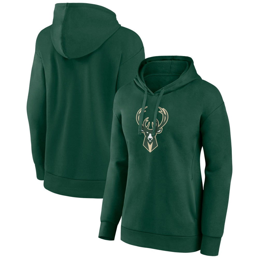 Hunter Green Milwaukee Bucks Women's Team Primary Logo Pullover Hoodie | NBA
