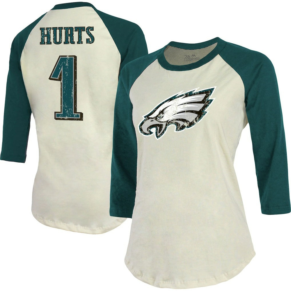 Philadelphia Eagles Jalen Hurts  Majestic Threads Women's Player Raglan Name & Number Fitted 3/4-Sleeve T-Shirt | NFL New