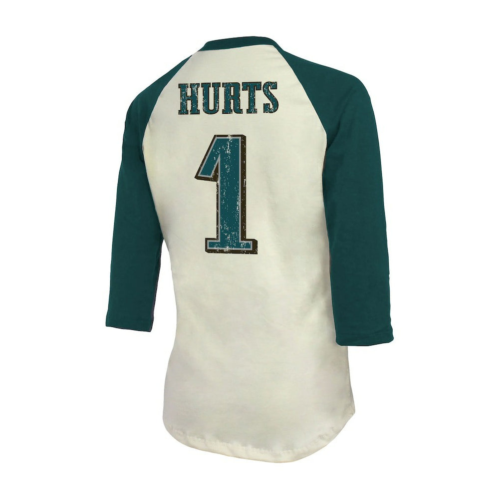 Philadelphia Eagles Jalen Hurts  Majestic Threads Women's Player Raglan Name & Number Fitted 3/4-Sleeve T-Shirt | NFL New