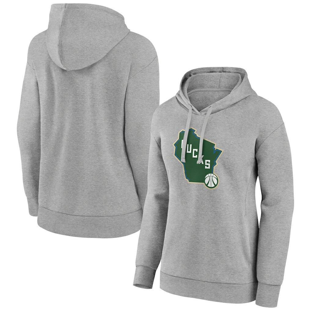 Gray Milwaukee Bucks Women's Alternate Logo Pullover Hoodie | NBA