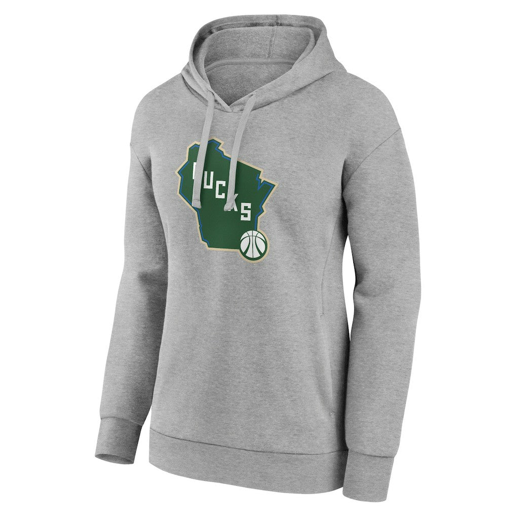 Gray Milwaukee Bucks Women's Alternate Logo Pullover Hoodie | NBA