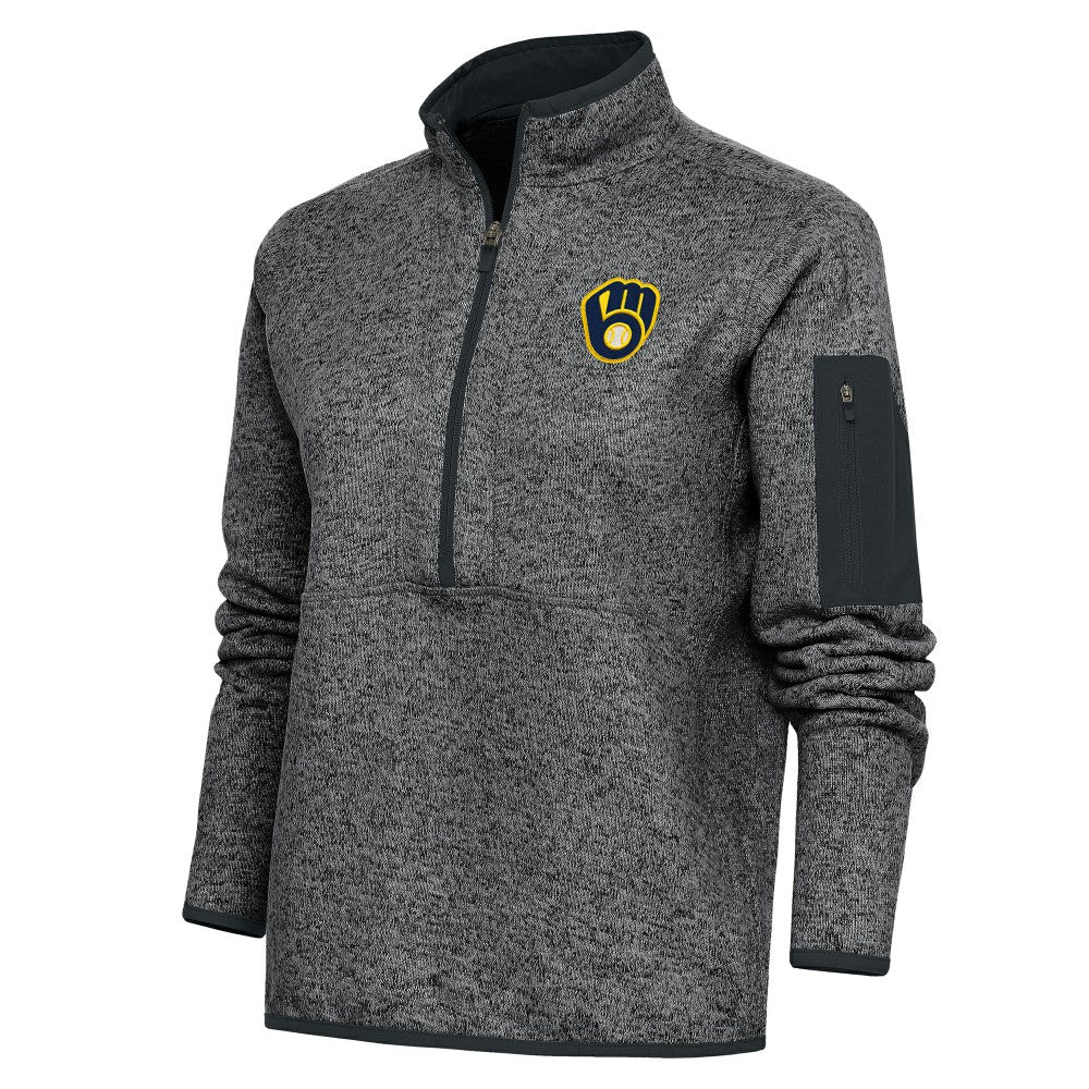 Milwaukee Brewers Antigua Women's Logo Fortune Quarter-Zip Pullover Jacket - MLB Jackets