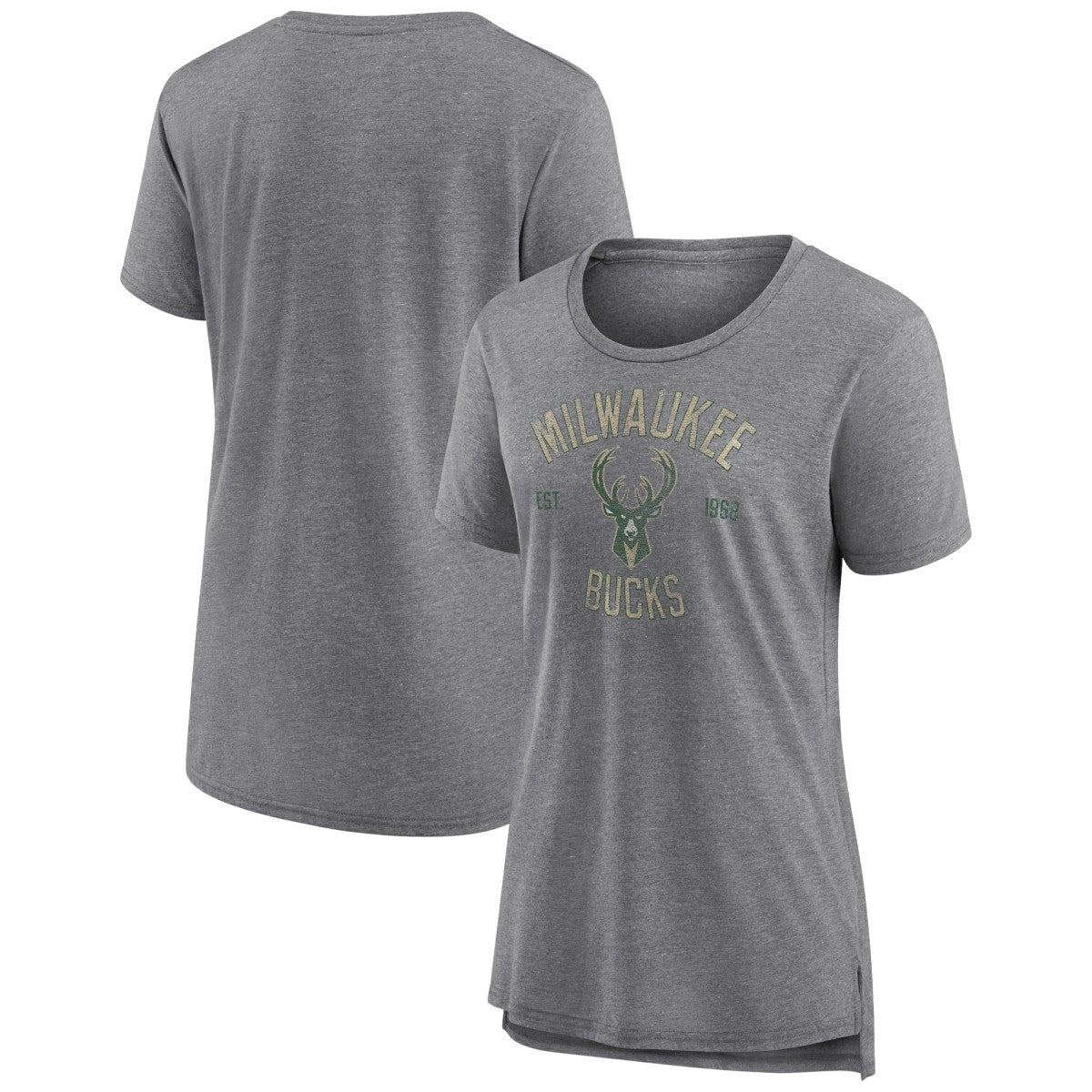 Heather Gray Milwaukee Bucks Women's Heritage Tri-Blend T-Shirt | NBA