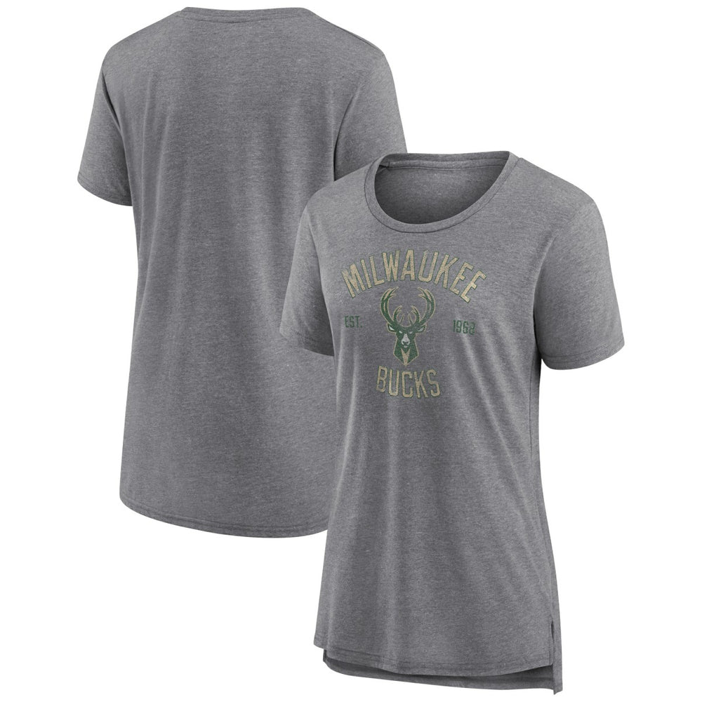 Heather Gray Milwaukee Bucks Women's Heritage Tri-Blend T-Shirt | NBA