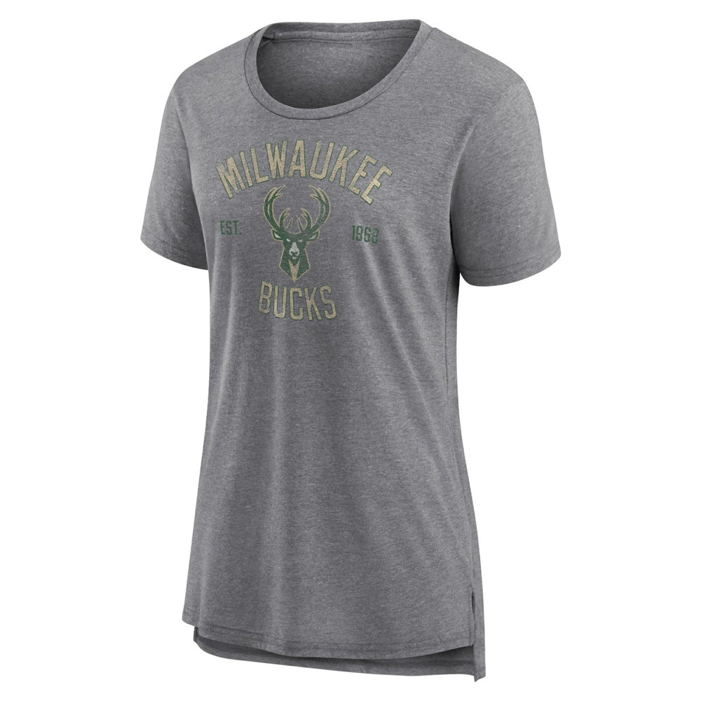 Heather Gray Milwaukee Bucks Women's Heritage Tri-Blend T-Shirt | NBA