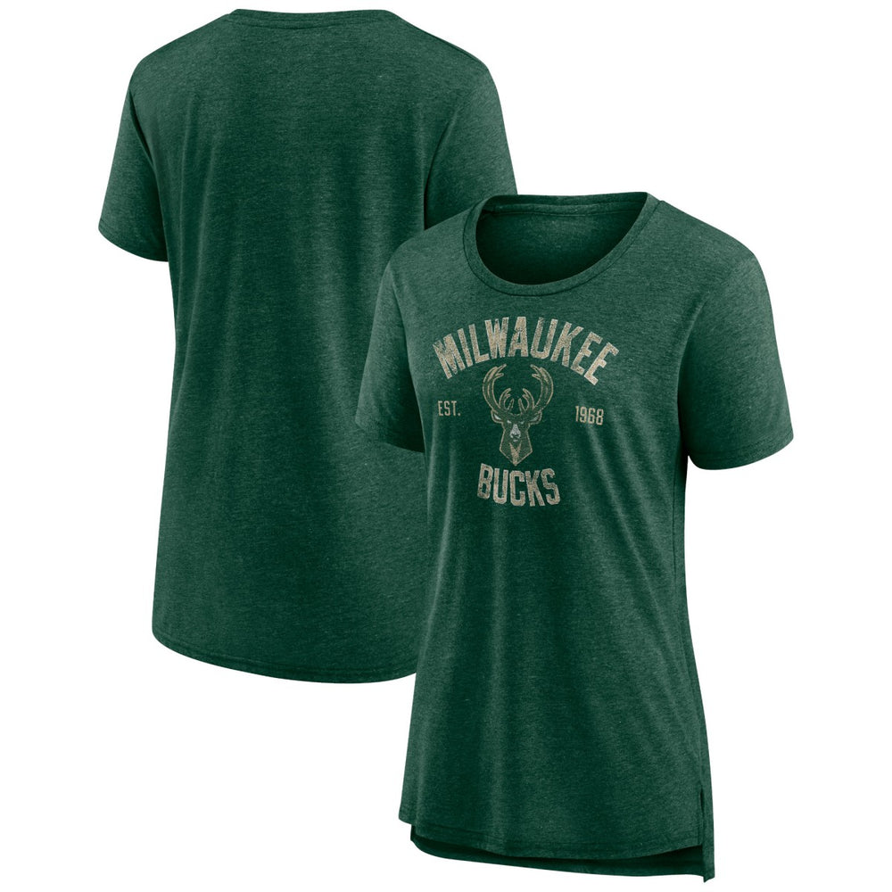 Heather Hunter Green Milwaukee Bucks Women's Heritage Tri-Blend T-Shirt | NBA