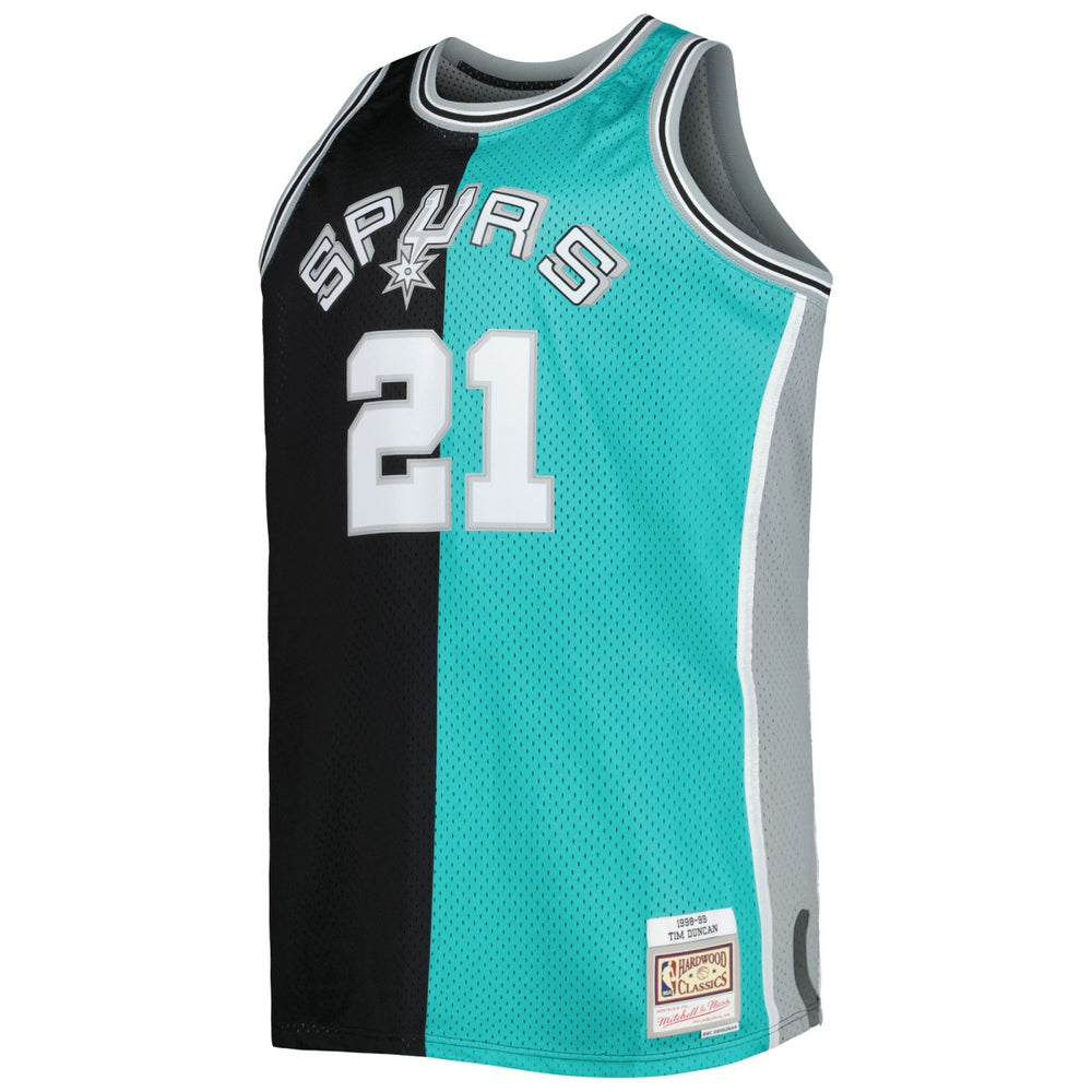 Black/Teal Tim Duncan San Antonio Spurs Big & Tall Hardwood Classics 1998/99 Split Swingman Jersey | NBA