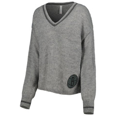 Gray Brooklyn Nets Lusso Women's Scarletts Lantern Sleeve Tri-Blend V-Neck Pullover Sweater | NBA
