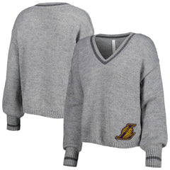 Gray Los Angeles Lakers Lusso Women's Scarletts Lantern Sleeve Tri-Blend V-Neck Pullover Sweater | NBA