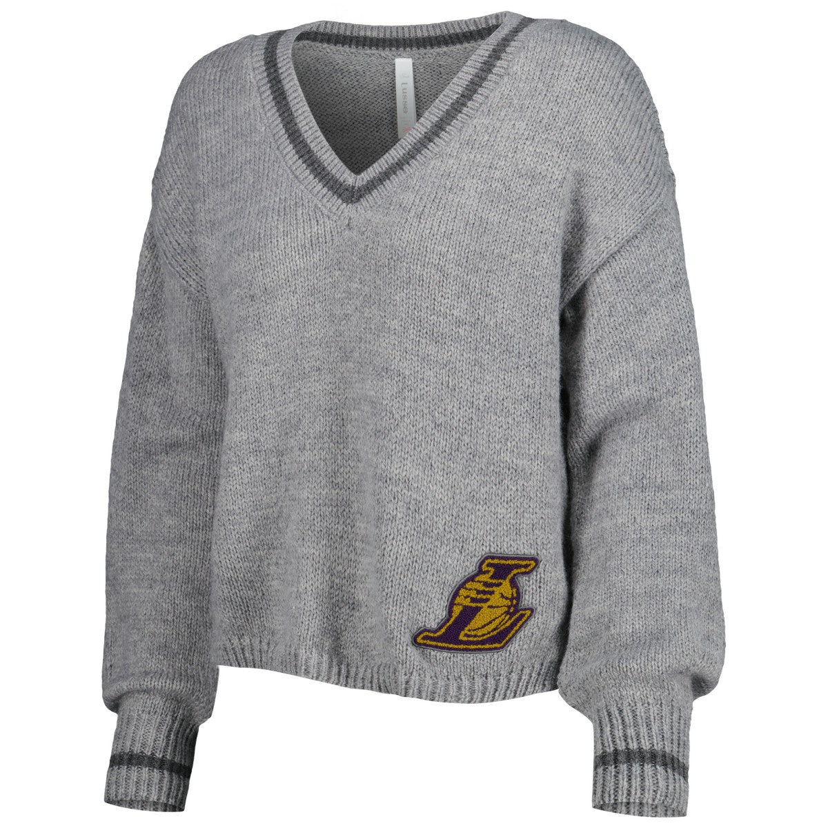 Gray Los Angeles Lakers Lusso Women's Scarletts Lantern Sleeve Tri-Blend V-Neck Pullover Sweater | NBA