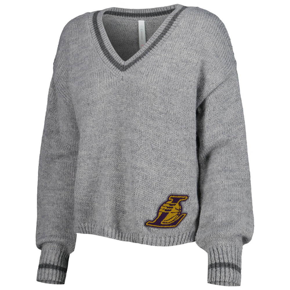 Gray Los Angeles Lakers Lusso Women's Scarletts Lantern Sleeve Tri-Blend V-Neck Pullover Sweater | NBA