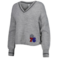 Gray Philadelphia 76ers Lusso Women's Scarletts Lantern Sleeve Tri-Blend V-Neck Pullover Sweater | NBA