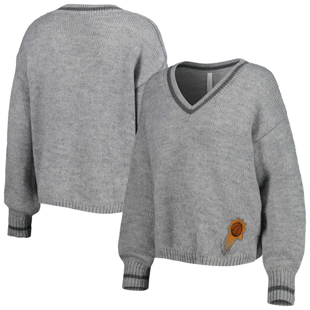 Gray Phoenix Suns Lusso Women's Scarletts Lantern Sleeve Tri-Blend V-Neck Pullover Sweater | NBA