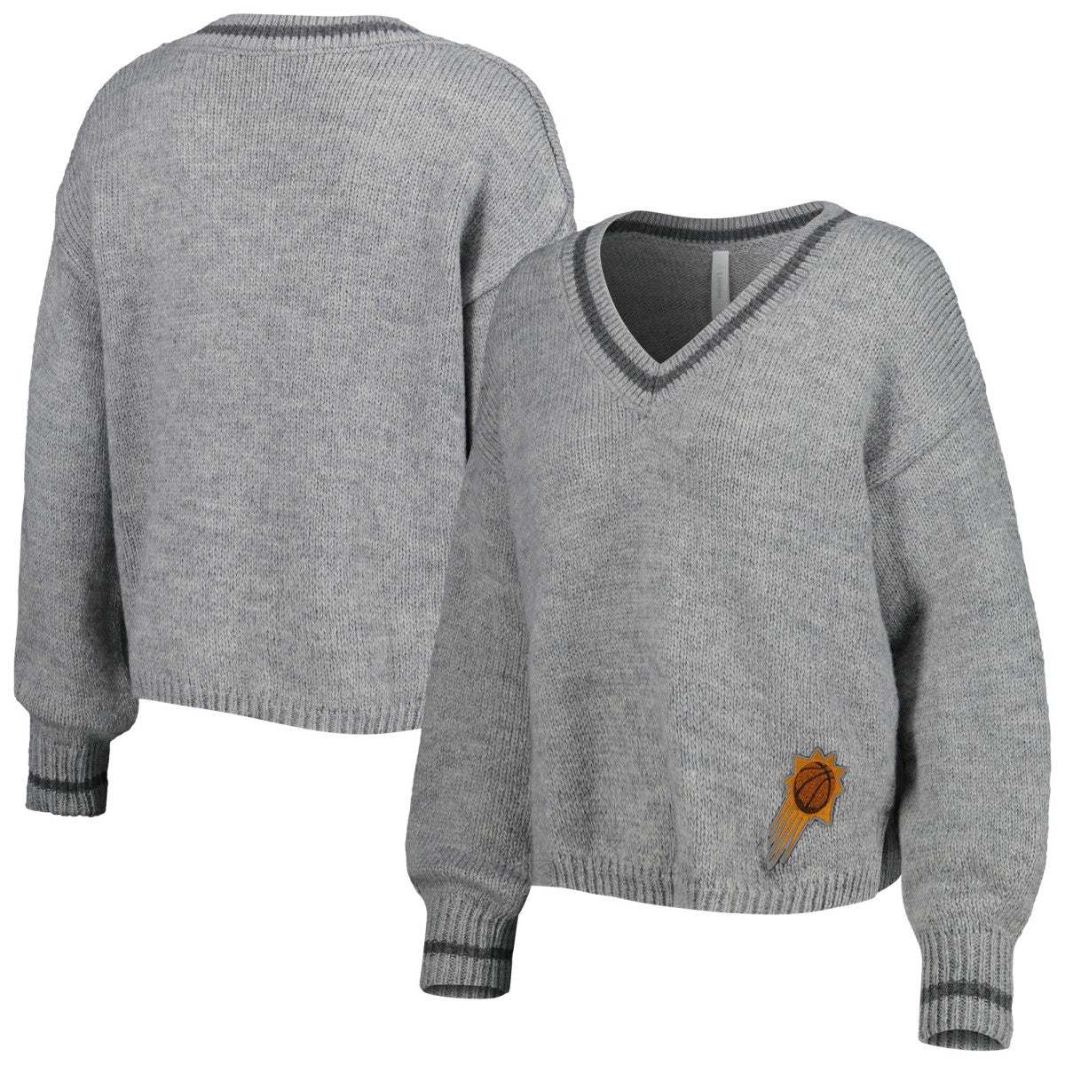 Gray Phoenix Suns Lusso Women's Scarletts Lantern Sleeve Tri-Blend V-Neck Pullover Sweater | NBA