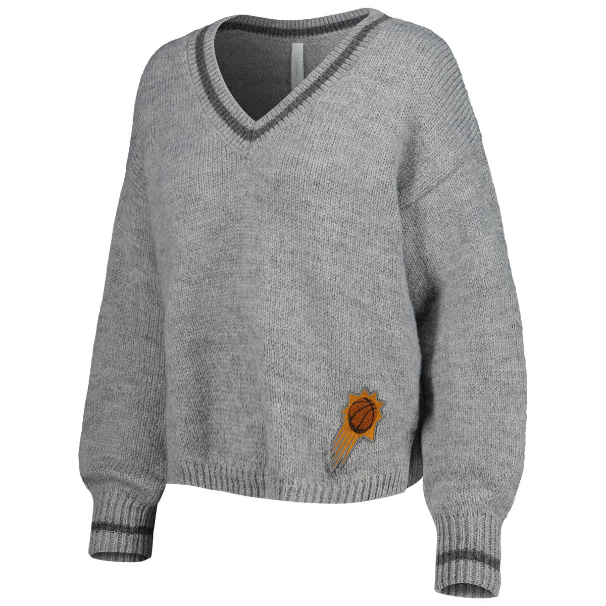 Gray Phoenix Suns Lusso Women's Scarletts Lantern Sleeve Tri-Blend V-Neck Pullover Sweater | NBA