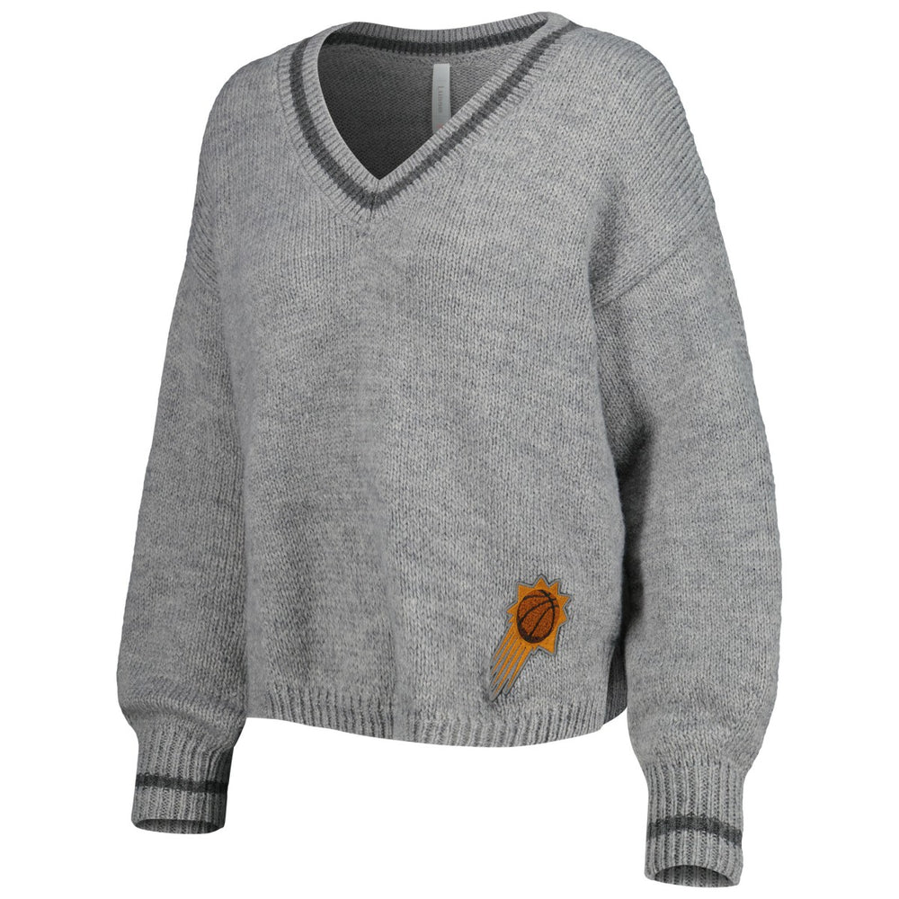 Gray Phoenix Suns Lusso Women's Scarletts Lantern Sleeve Tri-Blend V-Neck Pullover Sweater | NBA
