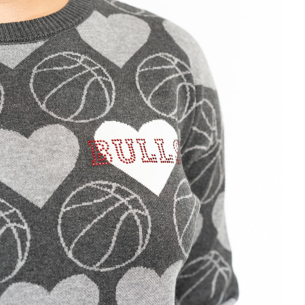 Charcoal Chicago Bulls Lusso Women's Basketball Love Swarovski Crystal Intarsia Pullover Sweater sale | NBA