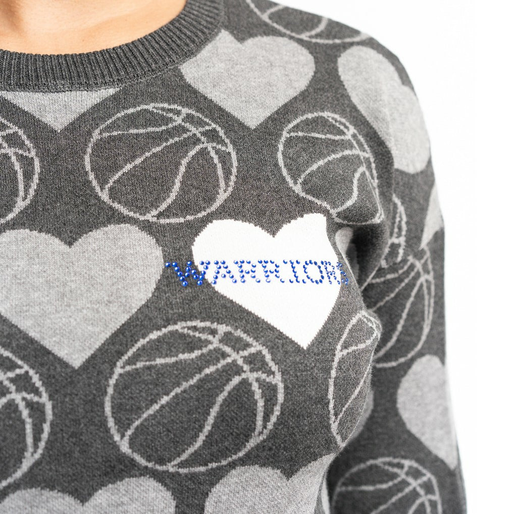 Charcoal Golden State Warriors Lusso Women's Basketball Love Swarovski Crystal Intarsia Pullover Sweater sale | NBA