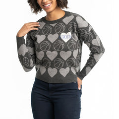 Charcoal Philadelphia 76ers Lusso Women's Basketball Love Swarovski Crystal Intarsia Pullover Sweater | NBA